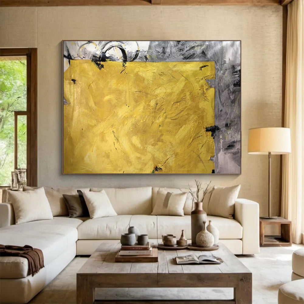 “Bold Yellow and Gray Abstract” Modern Abstract Painting On Canvas DLZ153