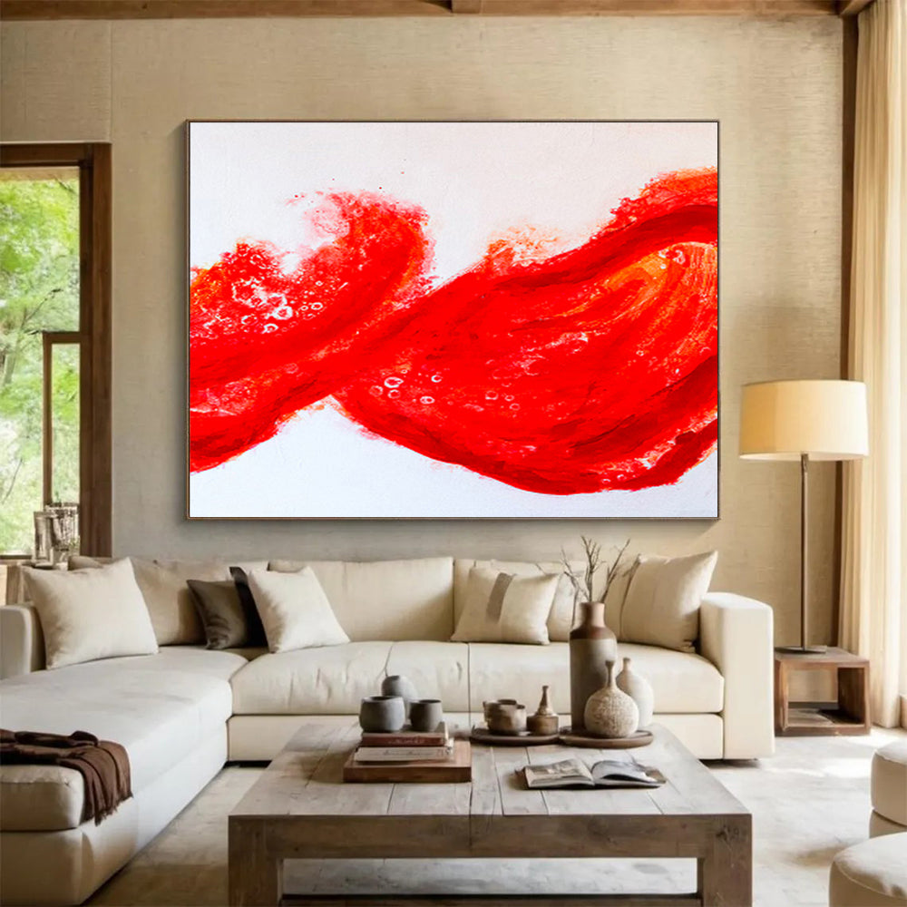 “Dynamic Red Abstract Wave” Abstract Watercolor Painting On Canvas DKH569