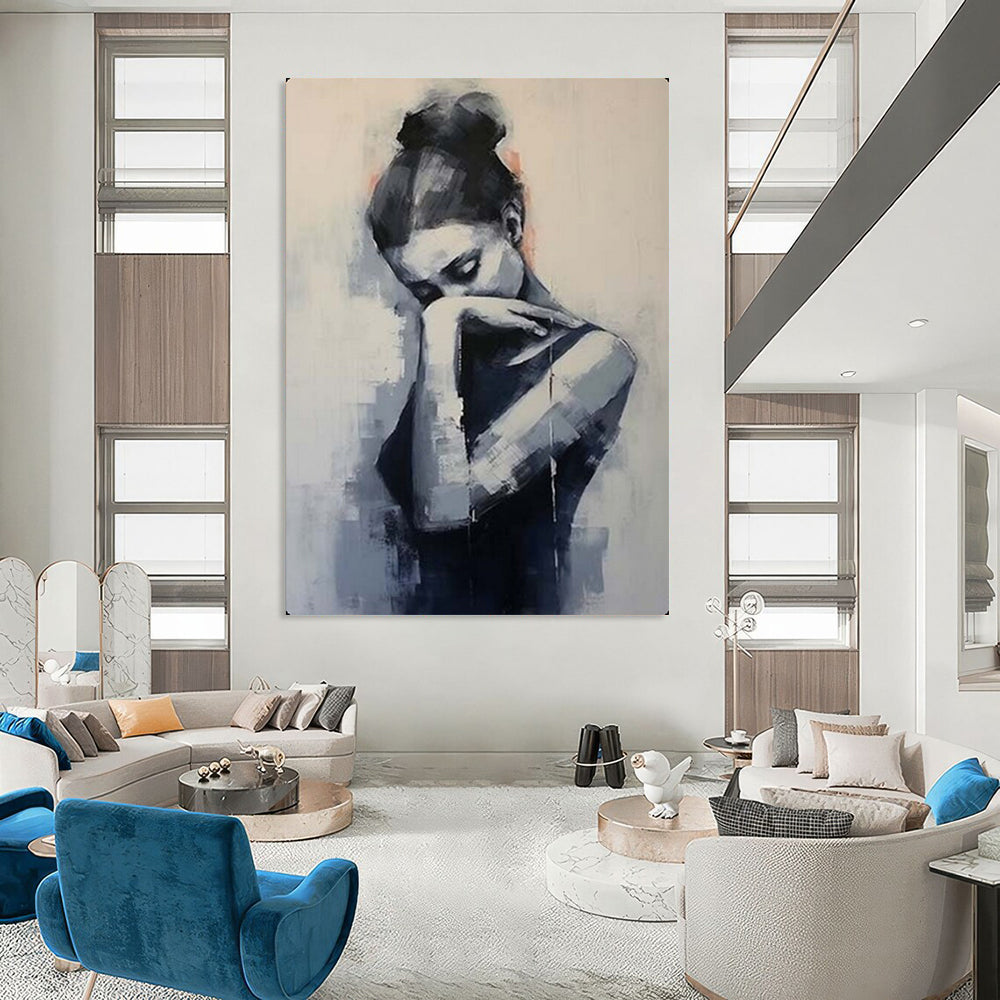 “Contemplative Monochrome Figure” – Impressionistic Figure Oil Painting On Canvas CT2140