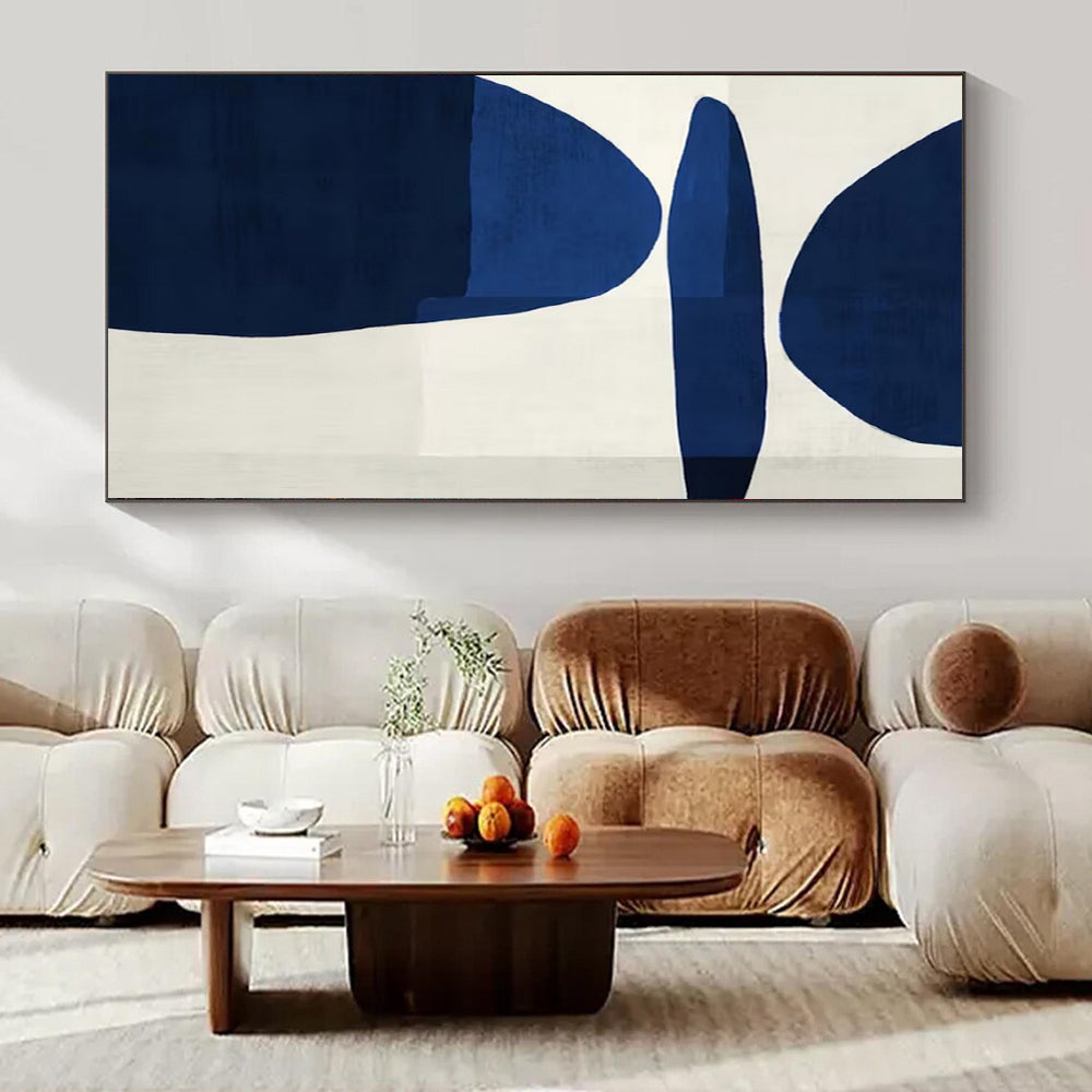 “Bold Blue Shapes on White” – Abstract Geometric Painting CT1063