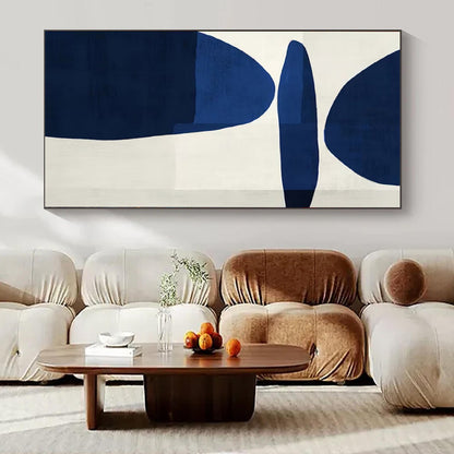 “Bold Blue Shapes on White” – Abstract Geometric Painting CT1063