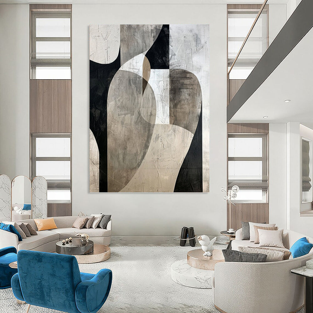 Monochrome Abstract Shapes - Abstract Painting On Canvas DKH1312