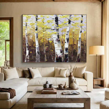 Aspen Trees in Autumn - Impressionistic Landscape Painting On Canvas DKH626