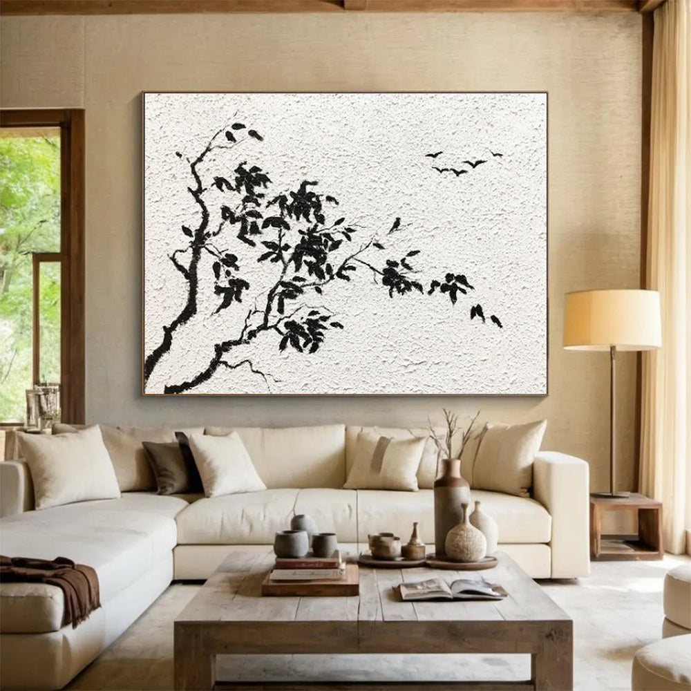 “Ink - Style Tree & Birds” Chinese Ink - Inspired Painting On Canvas DKH451