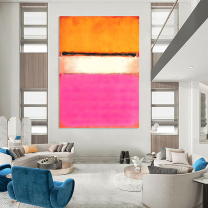“Orange, Black, White & Pink Color Fields” - Abstract Color Block Painting On Canvas DKH1608