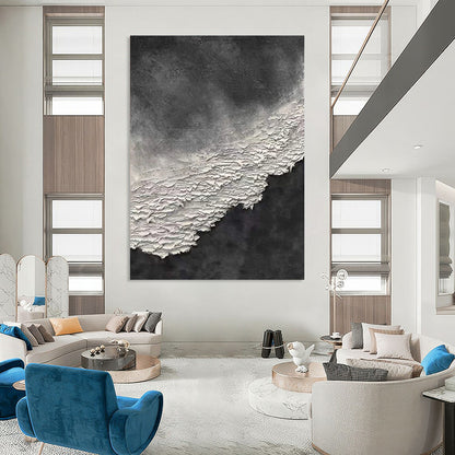 “Black, White Textured Contrast ‘Shadow & Light’” - Impasto Abstract Painting On Canvas DTP339