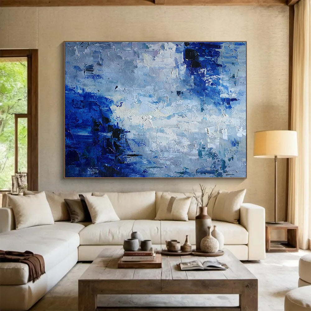 “Blue - Gray Abstract Textures” - Impressionistic Abstract Painting On Canvas DKH851