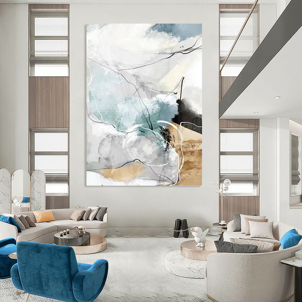 Soft Blue, Gray, and Line Abstract - Abstract Painting On Canvas DKH1337