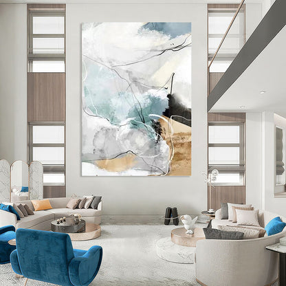 Soft Blue, Gray, and Line Abstract - Abstract Painting On Canvas DKH1337