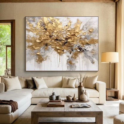 Gold Burst Abstract in Dripping Paint Painting On Canvas DKH678
