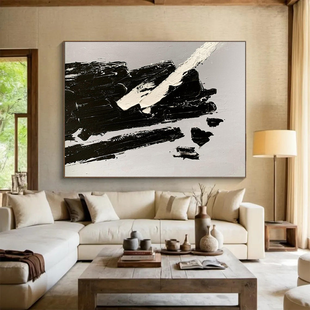 Black and White Textured Abstract Painting On Canvas DKH284