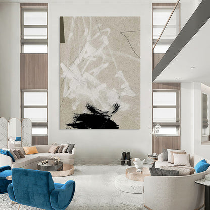 “Neutral Abstract Marks” - Beige, White, Black Abstract Painting On Canvas DTP237
