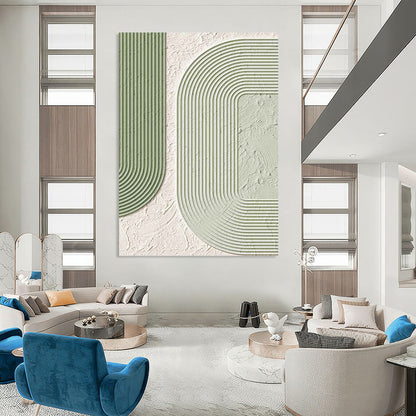 Geometric Green and White Textured Abstract - Abstract Painting On Canvas DKH1493