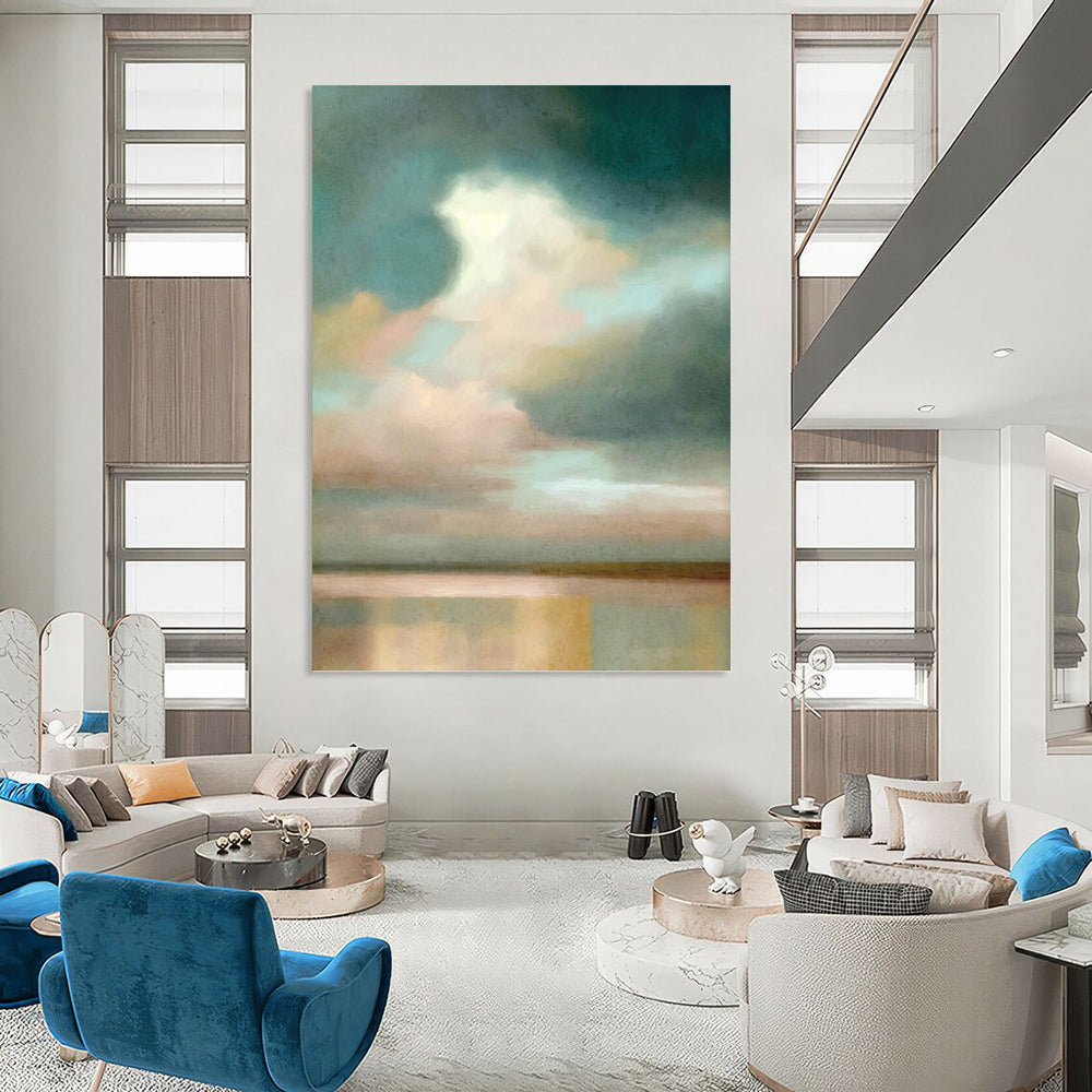 Soft Sky and Water Gradient - Minimalist Landscape Painting On Canvas DKH1357