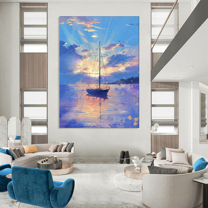 “Sailboat at Sunset: Dreamy Seaside Vibe” - Impressionist Oil on Canvas CT1893