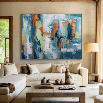 Abstract Cityscape in Teal and Orange Painting On Canvas DKH295