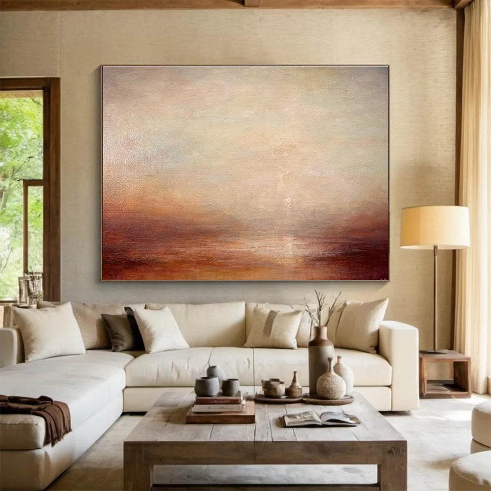 “Soft Earth Tones Blurred Horizon” - Subtle Landscape Painting On Canvas DKH775