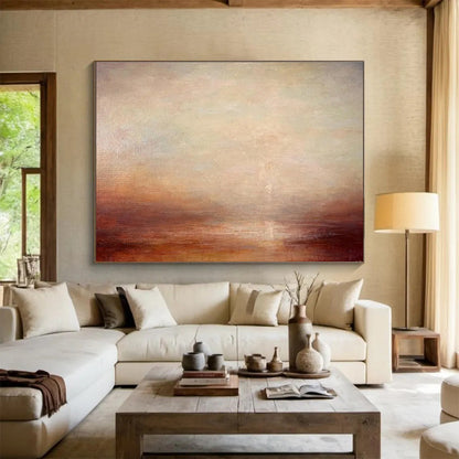 “Soft Earth Tones Blurred Horizon” - Subtle Landscape Painting On Canvas DKH775