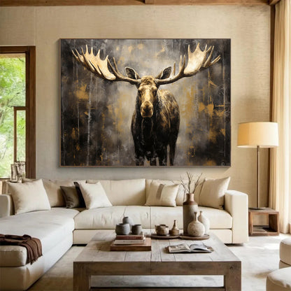“Gilded Moose In A Dark Landscape” Animal Painting On Canvas DLZ079