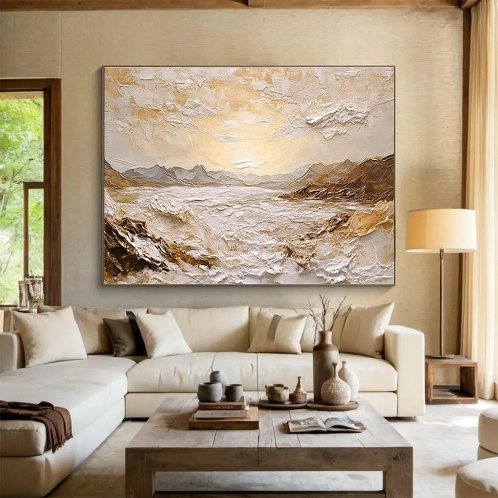 “Textured Golden Landscape” Impasto Scenic Painting On Canvas DKH458