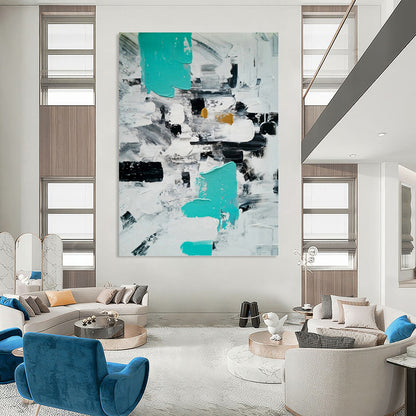 Turquoise, Gray, and Gold Abstract Blocks - Modern Abstract Painting On Canvas DKH1347