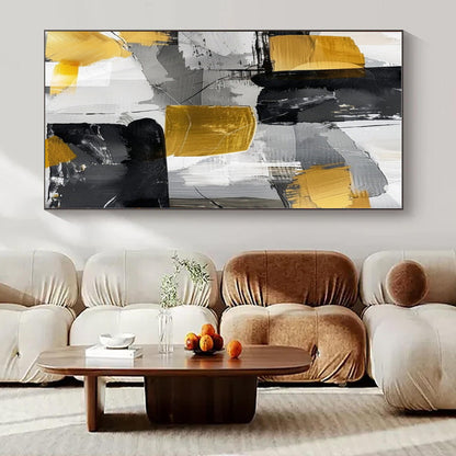 Black - Gold Abstract Blocks - Abstract Expressionist Acrylic CT1279