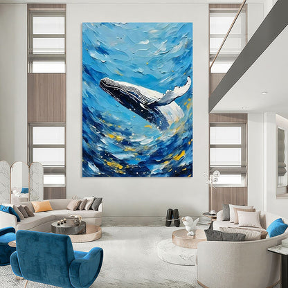 Blue - White Whale in Waves - Seascape - Inspired Impasto Painting On Canvas CT2282