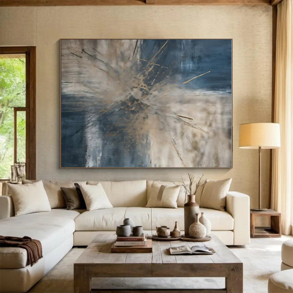 “Blue - Beige Abstract Burst” ，Abstract Acrylic Painting CT0825