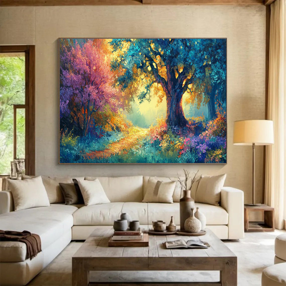 “Enchanted Forest Path” - Colorful, Vibrant Landscape Fantasy Painting On Canvas DKH697
