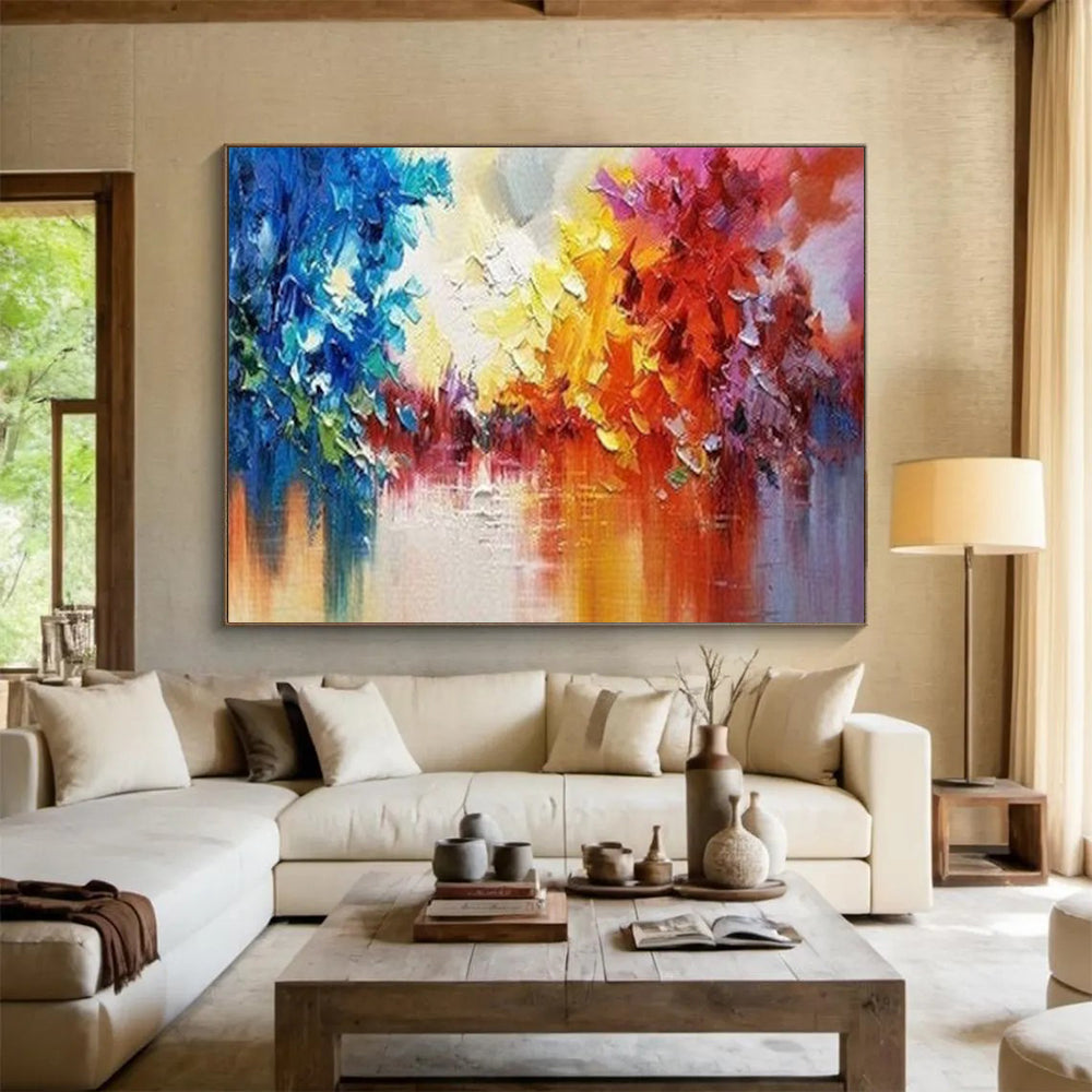 Colorful Abstract Forest Reflection - Expressionist Landscape Painting On Canvas DLZ186