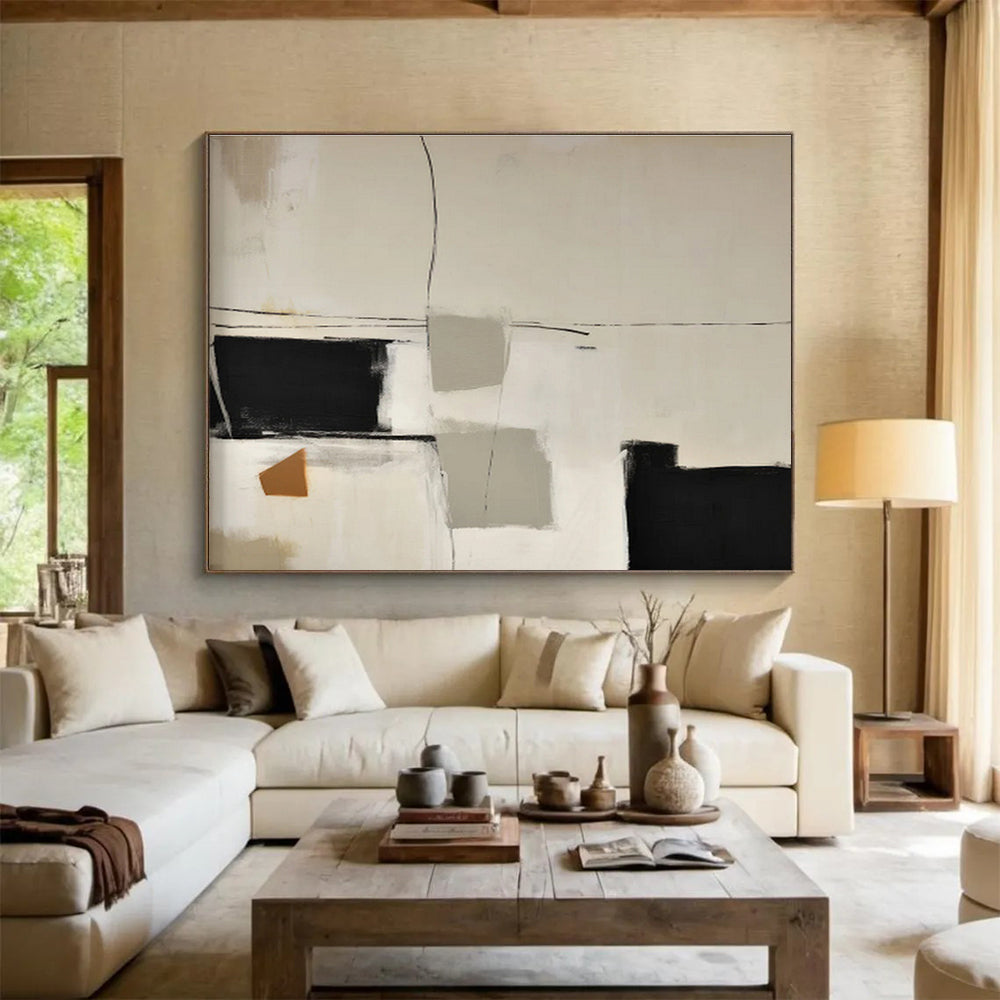 Neutral Abstract Geometric Lines Painting On Canvas DKH248