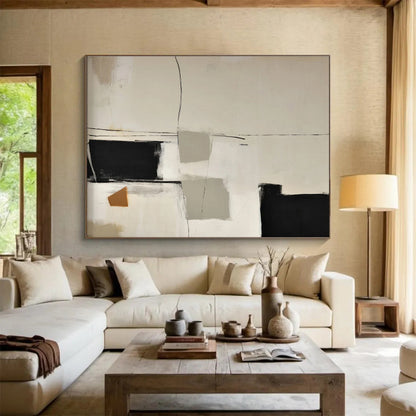 Neutral Abstract Geometric Lines Painting On Canvas DKH248