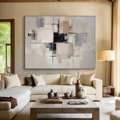 “Geometric Neutral Mosaic” ，Abstract Cubist - Inspired Art CT0868