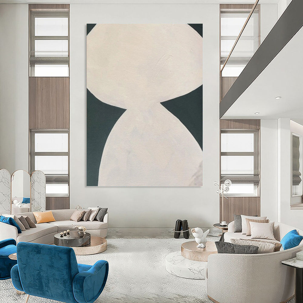 “White Hourglass - like Shape on Dark Background” - Minimalist Abstract Painting On Canvas DKH1081