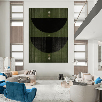 Green Geometric Semi - Circles and Dots - Geometric Abstract Painting On Canvas DKH1380