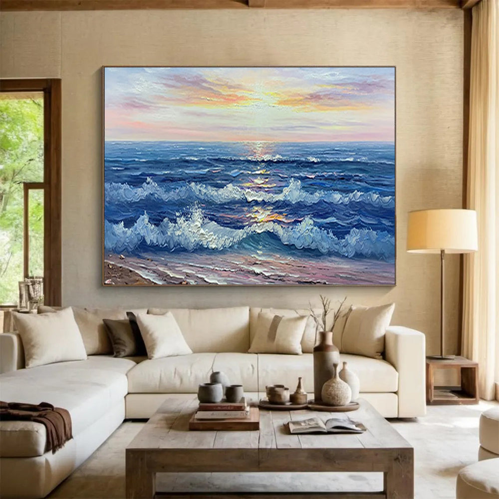 Sunset Over the Ocean - Impressionist Seascape Painting On Canvas DLZ218