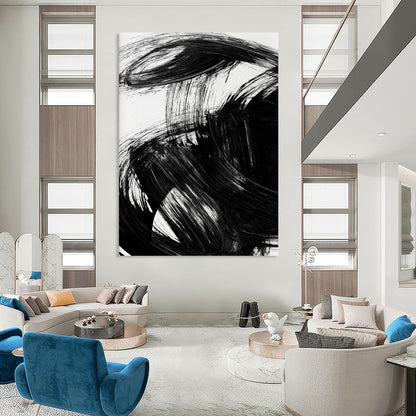 “Dynamic Black Ink Swirl” - Bold Black Ink Abstract Painting On Canvas DTP195