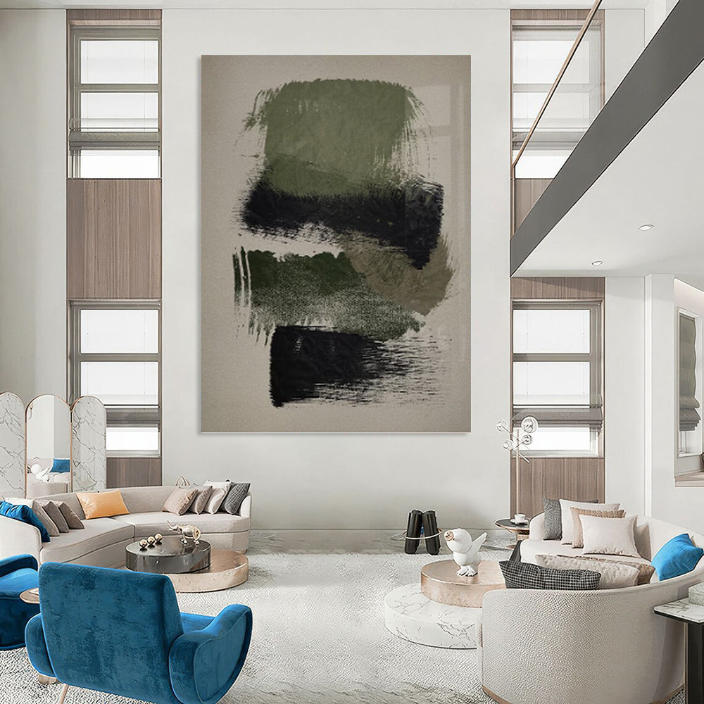 Olive and Black Abstract Strokes - Abstract Expressionist Painting On Canvas DKH1358