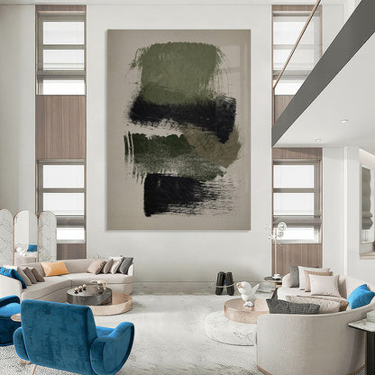 Olive and Black Abstract Strokes - Abstract Expressionist Painting On Canvas DKH1358