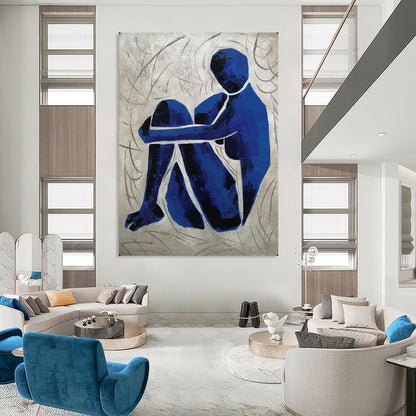 “Blue Contemplative Figure” – Expressionistic Oil Painting On Canvas CT2166