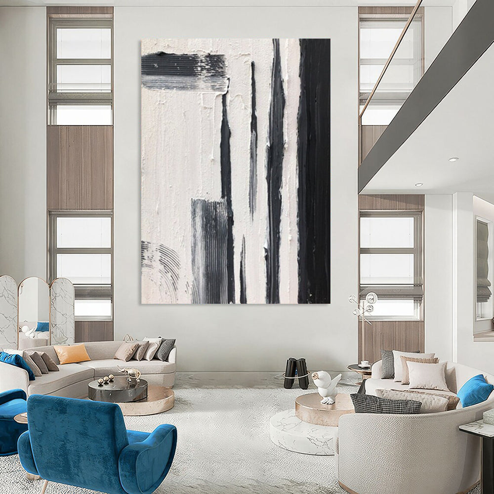 “Black, White, Gray Textured Strokes ‘Urban Pulse’” - Impasto Abstract Painting On Canvas DTP367