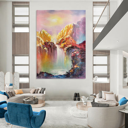 Rainbow Waterfall in Vivid Colors - Fantasy Landscape Painting On Canvas DKH1279