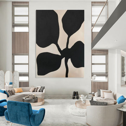 “Black Flower - like Forms on Light Background” - Minimalist Abstract Painting On Canvas DKH1077