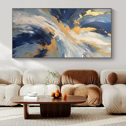 Blue - Gold Swirling Clouds - Abstract Impasto Acrylic CT1265