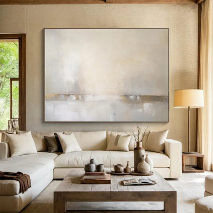 “Beige & Gray Subtle Horizon” Abstract Landscape Painting On Canvas DKH331