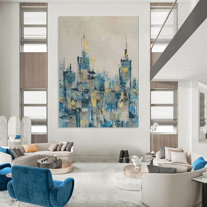 “Cityscape in Blue and Gold” – Impressionistic Urban Oil CT2080