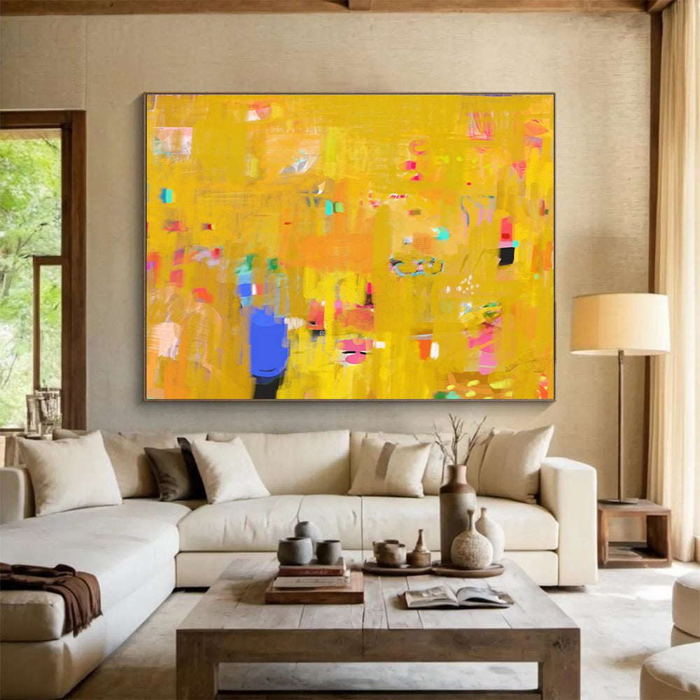 Bold Yellow Abstract Energy - Vivid Hues and Dynamic Marks Painting On Canvas DKH038