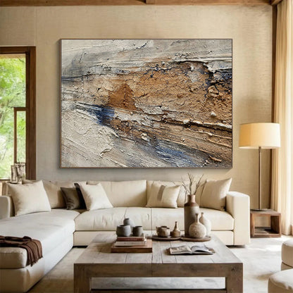 Textured Earth - Tone Abstract “Rustic Textured Journey” Painting On Canvas DKH084