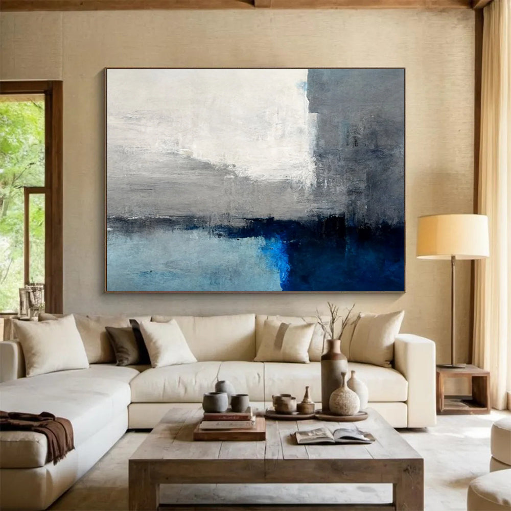 “Gray - Blue Abstract Horizon” Abstract Painting On Canvas DLZ074