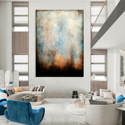 “Muted Blue & Brown Atmospheric Abstract” - Abstract Painting On Canvas CT2324